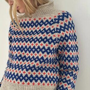 High Neck Patterned Cozy Pullover Sweater